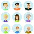 Set of people icons in flat style with faces. Royalty Free Stock Photo