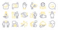 Set of People icons, such as Global business, Clapping hands, Hand symbols. Vector