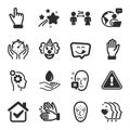 Set of People icons, such as Social distancing, Yummy smile, Face declined symbols. Vector