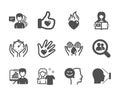 Set of People icons, such as Timer, Social responsibility, Heart flame. Vector