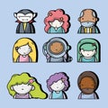 Set people kawaii avatar with expression