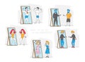 Set of People Looking at Mirror Reflection. Self-assessment and Personal Appearance Concept