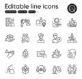 Set of People outline icons. Contains icons as Employee hand, Businesswoman person and Add person elements. Vector