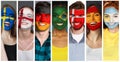 Set of people with painted flags on faces Royalty Free Stock Photo