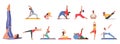 Set of People Practice Yoga Exercises. Male and Female Characters, Pregnant Women, Young Man Doing Asana