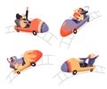 Set of people riding on roller coaster with different emotions flat style Royalty Free Stock Photo