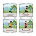 Set of people running round icons Royalty Free Stock Photo