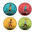 Set of people running round icons Royalty Free Stock Photo