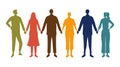 Set Of People Silhouettes Of Men And Women. Group Of Business People Standing In A Row Together. Happy Colorful Royalty Free Stock Photo