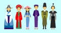 Set Of People In Traditional Asian Clothing, National Costumes Concept Royalty Free Stock Photo