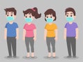 Set of people wearing protective Medical mask for prevent virus