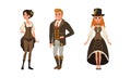 Set of People Wearing Retro Stylish Steampunk Outfit Cartoon Vector Illustration