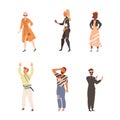 Set of people wearing stylish trendy clothes. Fashionable men and women vector illustration Royalty Free Stock Photo