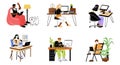 Set of people working at home Royalty Free Stock Photo