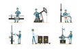 Set of People Working in Oil Industry, Oilmen Working at Pipeline, Oil and Gas Production Cartoon Vector Illustration Royalty Free Stock Photo