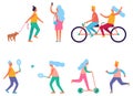 Set of Peoples Activities Vector Illustration