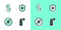 Set Pepper spray, Handcuffs, Protest and Police badge icon. Vector