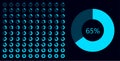 Set of percentage meter for report progress on blue background. Vector illustration of circles download or upload status website,