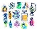 Set of perfume bottles. Collection of aromas Royalty Free Stock Photo