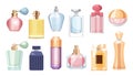 Set of Perfume Bottles, Colorful Glass Vials and Flasks with Sprayer and Pump. Aroma Scents Cosmetics for Men or Women Royalty Free Stock Photo