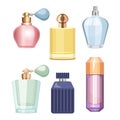 Set of Perfume Bottles, Cosmetics Flasks and Glass Vials with Liquid Sprayer and Pumps. Aroma, Men or Women Perfumery