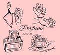 Set of perfume bottles vector illustration. Royalty Free Stock Photo