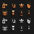 Set Perfume, French man, Eiffel tower, Notre Dame de Paris, Fleur De Lys, and icon. Vector Royalty Free Stock Photo