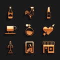 Set Perfume, Portrait in museum, Coffee shop, Amour with heart and arrow, Street light, cup, Lipstick and Bottles wine
