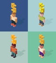 Set of person with giant dollar sign overhead, isometric cubes vector illustrations