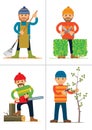 Set of personages working in garden or park Royalty Free Stock Photo