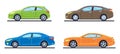 Set of personal cars. Set of automobiles in flat style. Sedan, sport coupe car, hatchback. Side view. Royalty Free Stock Photo