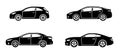 Set of personal cars. Set of automobiles in flat style. Sedan, sport coupe car, hatchback. Side view. Royalty Free Stock Photo