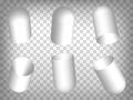 Set of perspective projections 3d capsule model icons on transparent background.  3d open capsules.  Abstract concept of graphic e Royalty Free Stock Photo