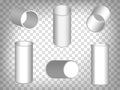 Set of perspective projections 3d cylindrical container model icons on transparent background. 3d cylindrical containers. Abstrac