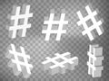 Set of perspective projections 3d hashtag on transparent background.  Network hashtag icon.  Abstract concept of graphic elements Royalty Free Stock Photo