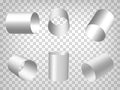 Set of perspective projections 3d pipes model icons on transparent background. 3d hollow cylinders. Abstract concept of graphic