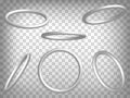 Set of perspective projections 3d torus model icons on transparent background. 3d thin torus.