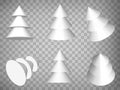 Set of perspective projections 3d white fir trees icons on transparent background.  High detailed 3d white fir trees.  Abstract co Royalty Free Stock Photo