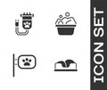 Set Pet bed, Hair clipper pet, grooming and Pets bath icon. Vector Royalty Free Stock Photo