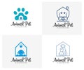 Set of Pet Home Logo dog cat design vector template. Animals Veterinary clinic Logotype concept outline icon Royalty Free Stock Photo