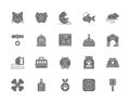 Set of Pet Shop Grey Icons. Cat, Dog, Bird, Parrot, Fish, Mouse and more. Royalty Free Stock Photo