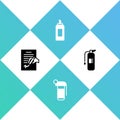 Set Petition, Hand grenade, Paint spray can and Fire extinguisher icon. Vector Royalty Free Stock Photo