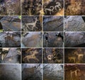 Set of Petroglyphs on the stone in Tambaly, Kazakhstan