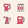 Set Petrol or gas station, , Industrial cylinder tank and Oil pump pump jack icon. Vector