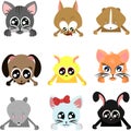 Set of pets. Cats and dogs. Puppies and kittens. Rabbit, rat and hamster. Guinea pig and mouse. Big-eyed cute faces. Design for Royalty Free Stock Photo