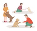 Set with pets and owners Royalty Free Stock Photo