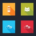 Set Pets vial medical, Cat, and pills and Dog icon. Vector Royalty Free Stock Photo