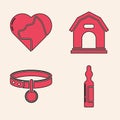 Set Pets vial medical, Heart with cat, Dog house and Collar with name tag icon. Vector