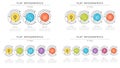 Set pf flat style 3-6 steps timeline infographic templates. Royalty Free Stock Photo