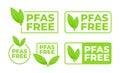 A set of PFAS Free badges in various designs with leaf motifs, indicating chemical free and environmentally safe